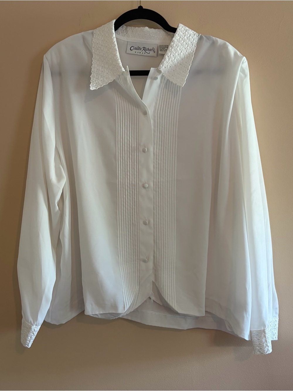 Claudia Richards vintage White Pintuck Button-Up Blouse